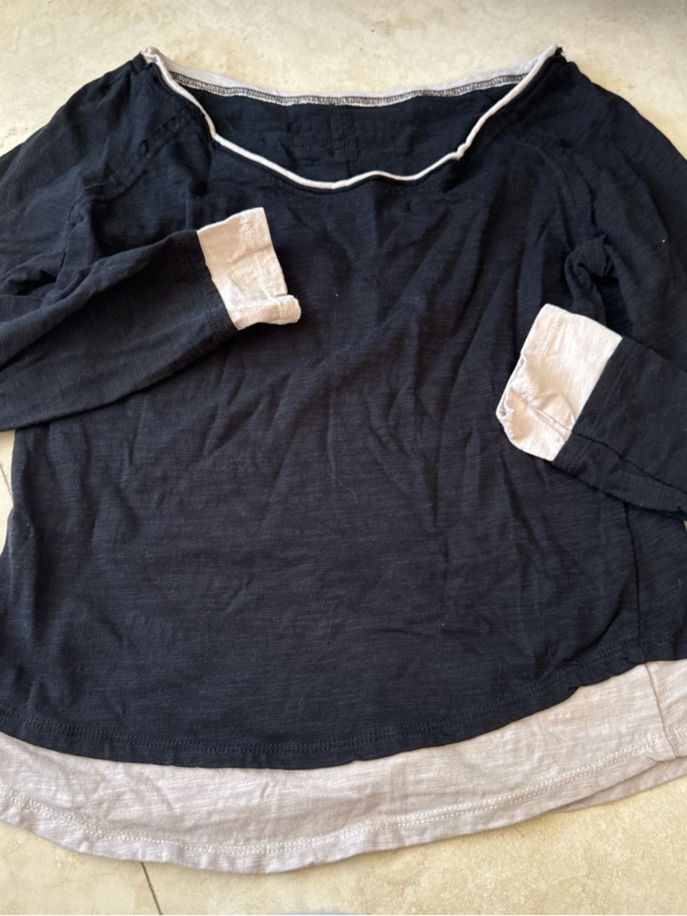 Layered-Look Black & Cream Long Sleeve Top